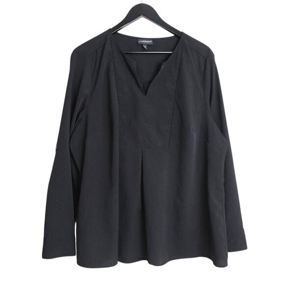 Lane Bryant V-neck Pleated Black Long Sleeve Tailored Blouse Plus Size 18/20 - Picture 1 of 7